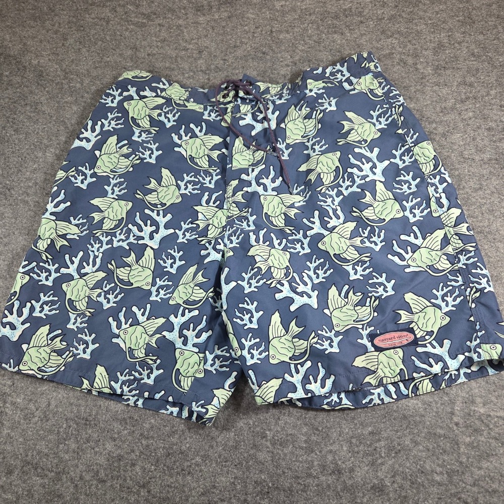 Vineyard Vines‎ Swim Trunks Sea Life Print Blue Green Mens Large Lined  Chappy